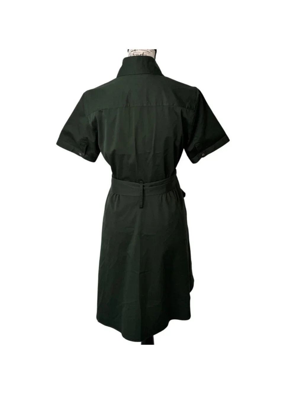 Double R Ravi Ratan Women Sz S Shirt Dress Green Belted Short Sleeve Button-Up - Picture 3 of 6